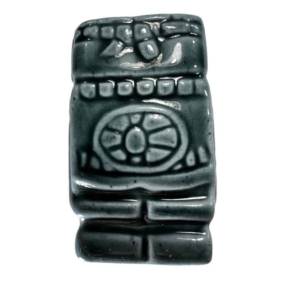 Vtg 1960 Ceramic Tiki Decanter Cork Shot Glasses Aztec Mayan Idol Green Set of 7 - Picture 11 of 16